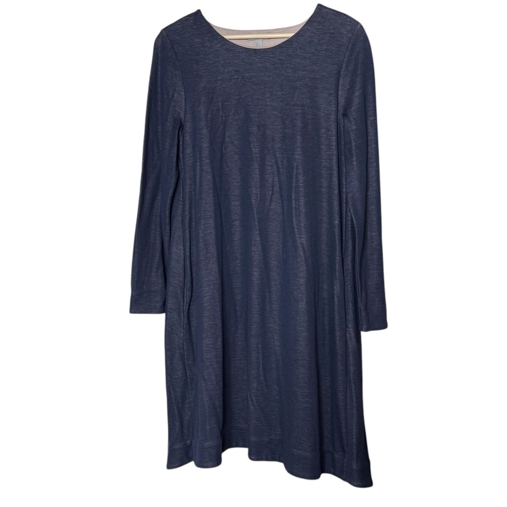 COS Long Sleeve Swing Dress Size M Navy Pockets High Low Minimalist Lagenlook